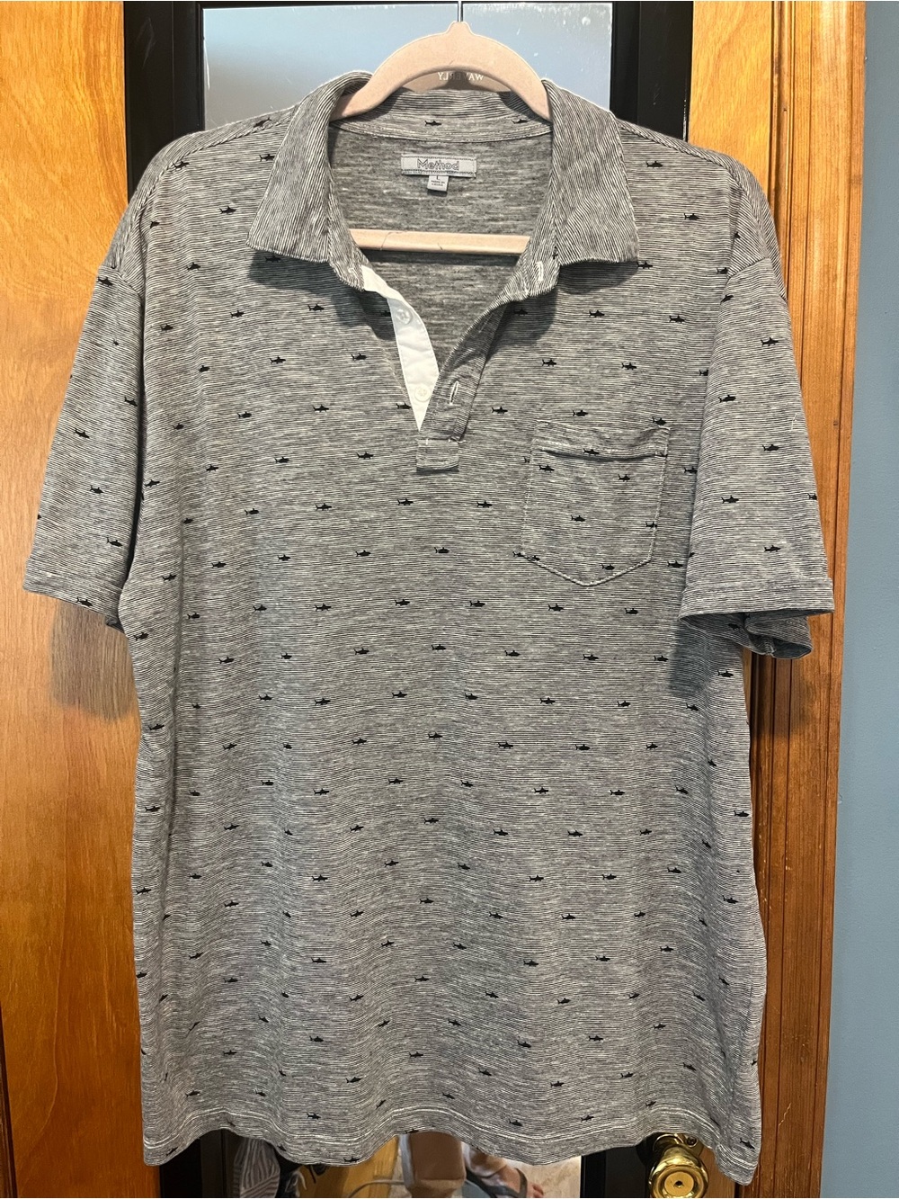 Method fish motif Men's Grey Polo Shirt with Pocket - Casual Short Sleeve